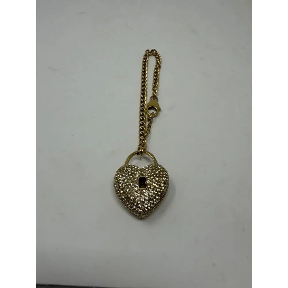 Juicy Couture Vintage Pave Crystal Heart Bag Charm Key Chain Rhinestone Puffy Lg